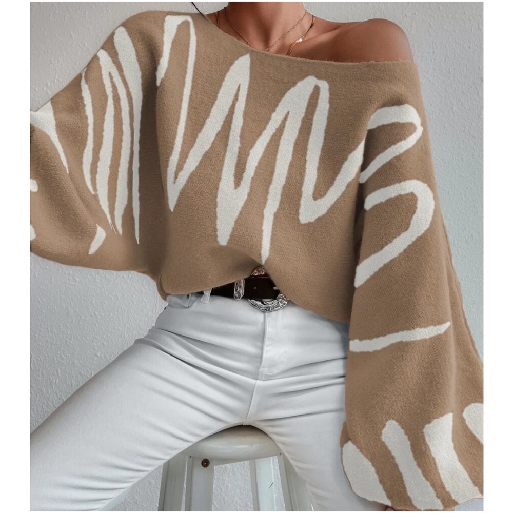 Cozy Print Balloon Sleeve Sweater Top - Picture 6 of 11